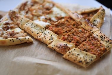 Traditional Turkish flatbread Pide served hot