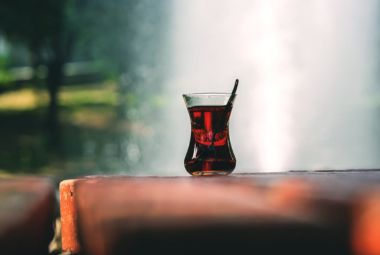 Turkish black tea served in tulip-shaped glasses