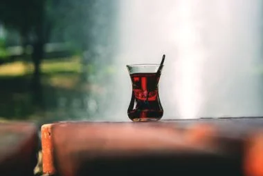 Turkish black tea served in tulip-shaped glasses
